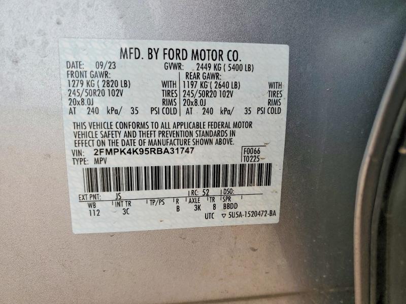 Aukcja sprzedaży 2024 Ford Edge, vin: 2FMPK4K95RBA31747, numer aukcji: 50730126