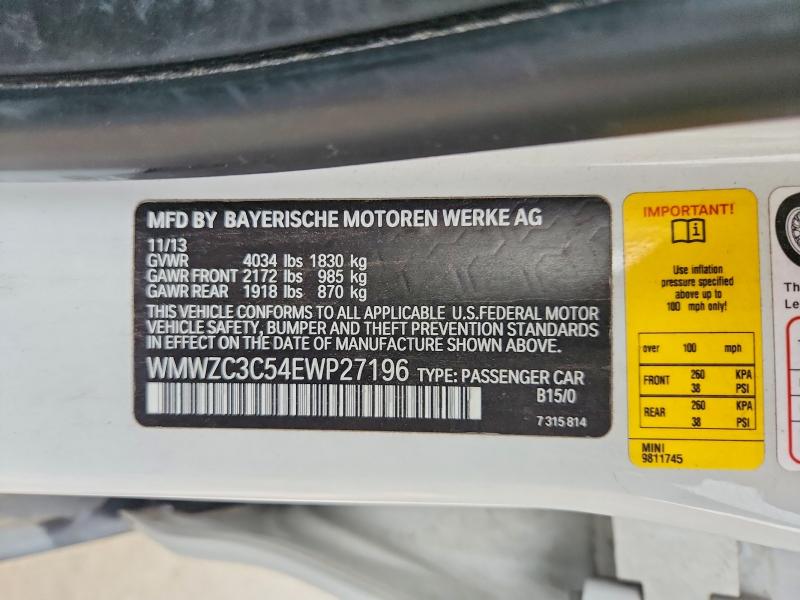 2014 Mini Cooper მანქანა იყიდება აუქციონზე, vin: WMWZC3C54EWP27196, აუქციონის ნომერი: 51884056