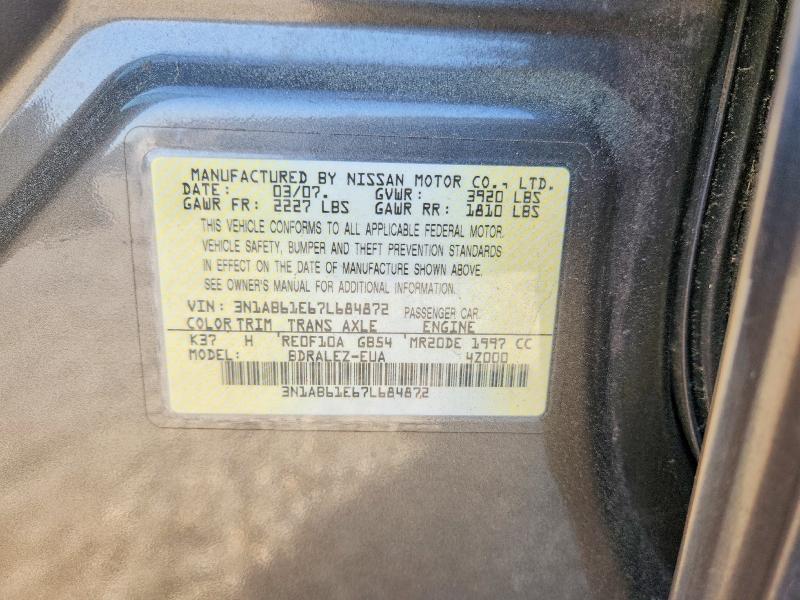 Продаж на аукціоні авто 2007 Nissan Sentra, vin: 3N1AB61E67L684872, номер лоту: 50505166