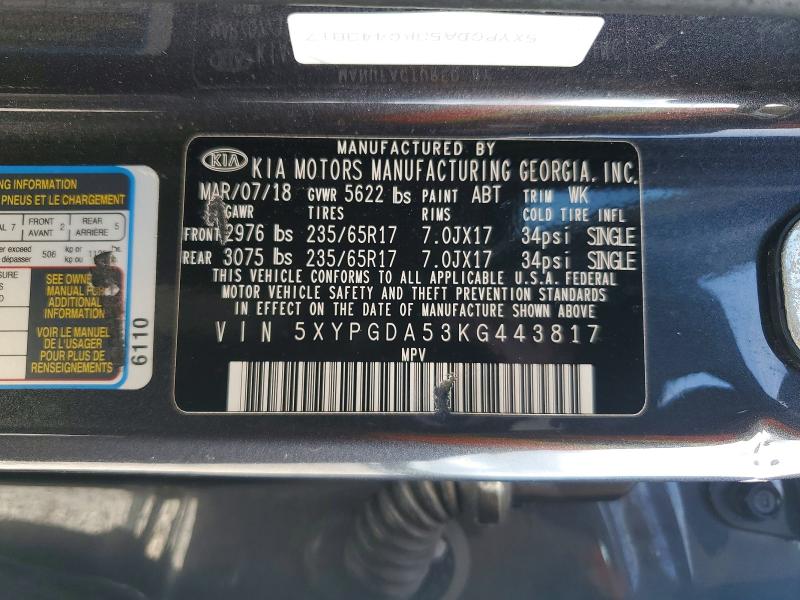 Продаж на аукціоні авто 2019 Kia Sorento, vin: 5XYPGDA53KG443817, номер лоту: 49547976