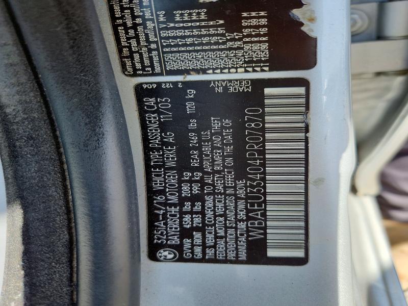 50352706 :رقم المزاد ، WBAEU33404PR07870 vin ، 2004 Bmw 325 مزاد بيع