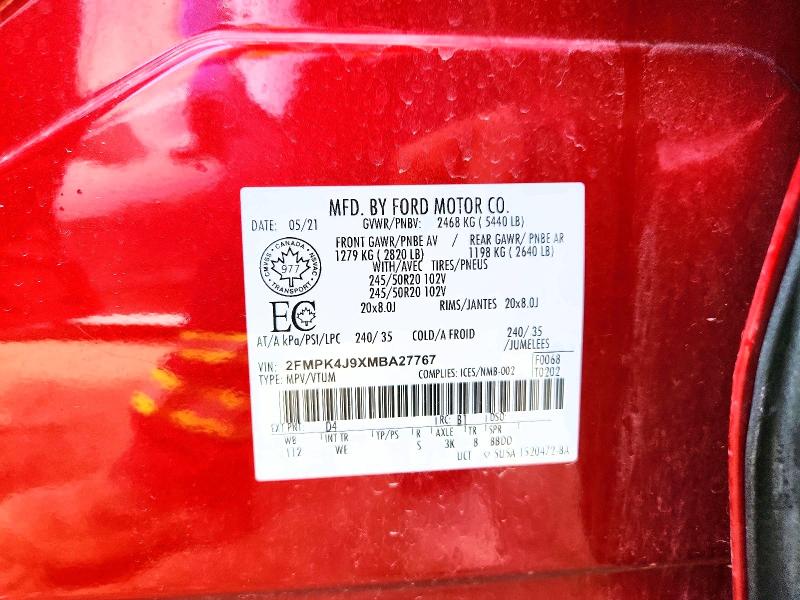 50490616 :رقم المزاد ، 2FMPK4J9XMBA27767 vin ، 2021 Ford Edge مزاد بيع