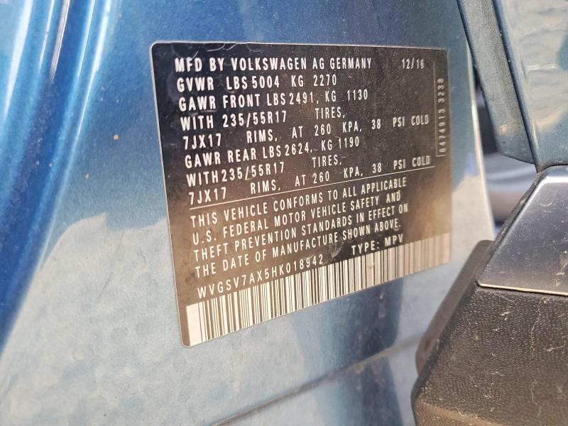 Продажа на аукционе авто 2017 Volkswagen Tiguan, vin: WVGSV7AX5HK018942, номер лота: 48509046
