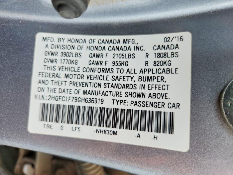 Продаж на аукціоні авто 2016 Honda Civic, vin: 2HGFC1F79GH636919, номер лоту: 50349796