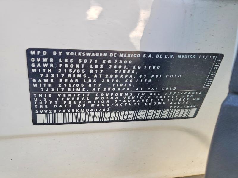 Aukcja sprzedaży 2019 Volkswagen Tiguan, vin: 3VV2B7AX5KM040762, numer aukcji: 50389606