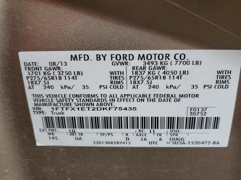2013 Ford F150 მანქანა იყიდება აუქციონზე, vin: 1FTFX1ET2DKF75435, აუქციონის ნომერი: 50285376