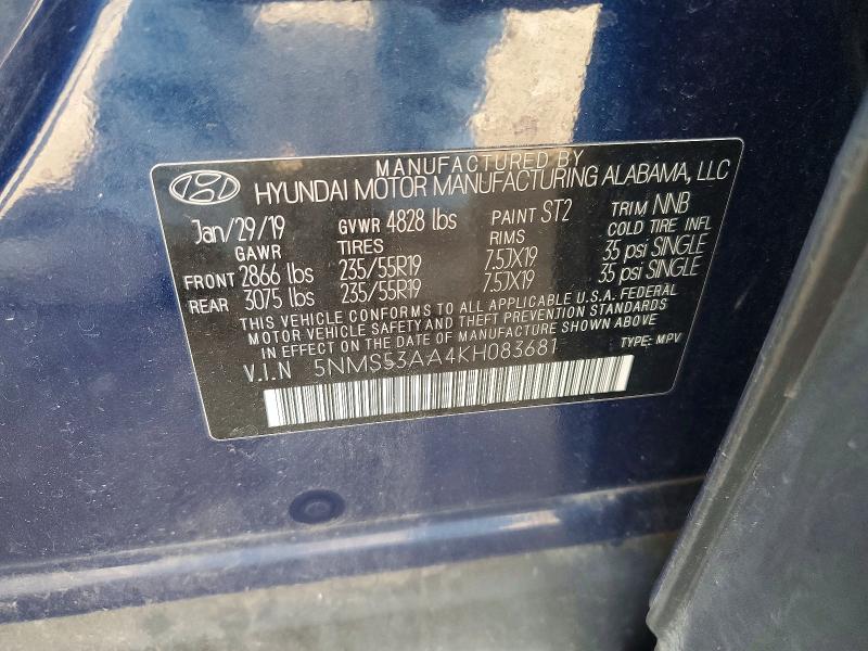 Продаж на аукціоні авто 2019 Hyundai Santa Fe, vin: 5NMS53AA4KH083681, номер лоту: 47995796