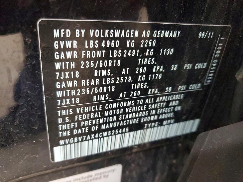2012 Volkswagen Tiguan მანქანა იყიდება აუქციონზე, vin: WVGBV7AX4CW525445, აუქციონის ნომერი: 51279276