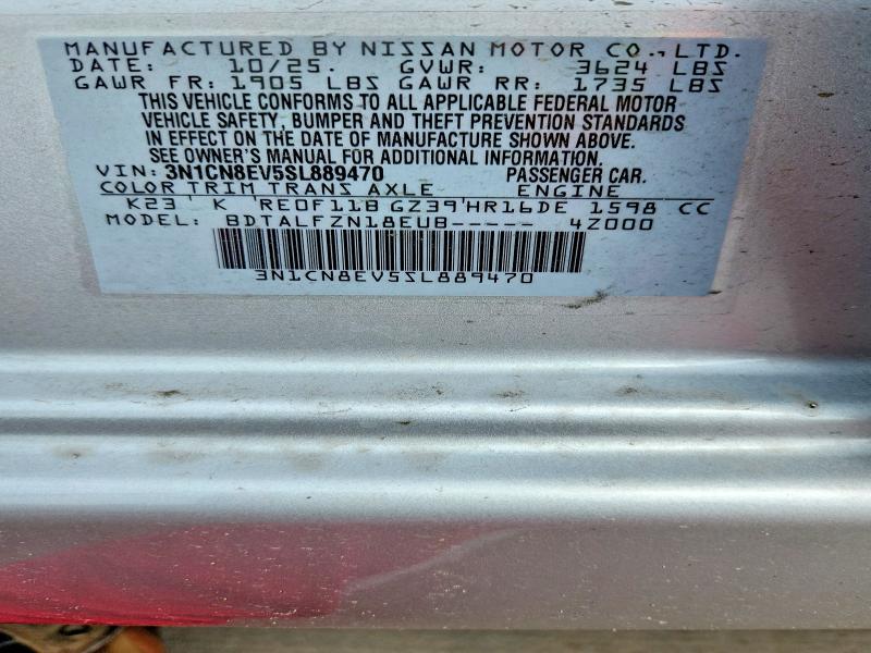 Продаж на аукціоні авто 2025 Nissan Versa, vin: 3N1CN8EV5SL889470, номер лоту: 49830486