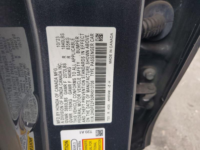 2024 Honda Civic მანქანა იყიდება აუქციონზე, vin: 2HGFE2F50RH513706, აუქციონის ნომერი: 51011976