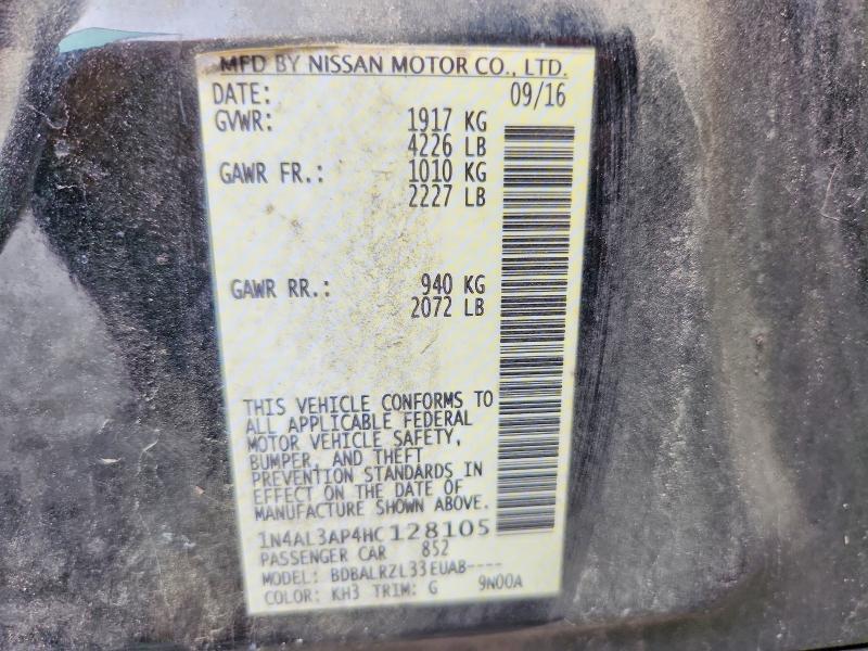 2017 Nissan Altima მანქანა იყიდება აუქციონზე, vin: 1N4AL3AP4HC128105, აუქციონის ნომერი: 48964506