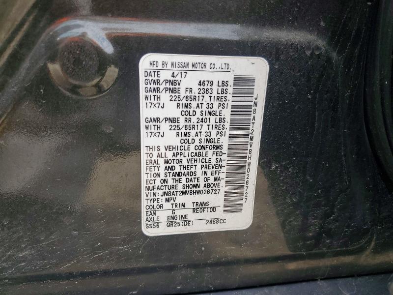66259036 :رقم المزاد ، JN8AT2MV8HW026727 vin ، 2017 Nissan Rogue مزاد بيع