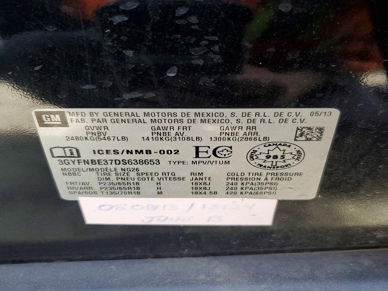 Auction sale of the 2013 Cadillac Srx, vin: 3GYFNBE37DS638653, lot number: 49924616