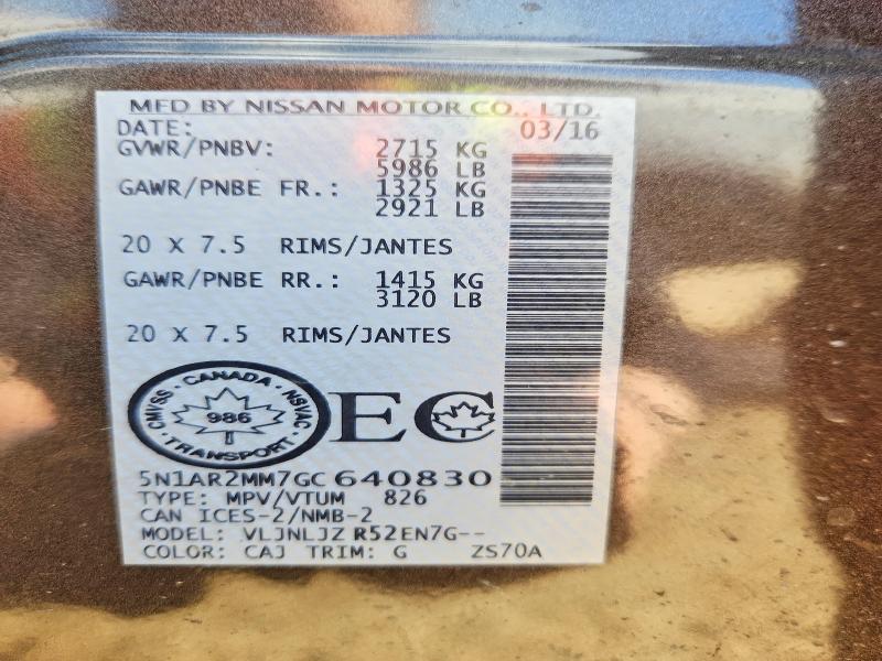 Продажа на аукционе авто 2016 Nissan Pathfinder, vin: 5N1AR2MM7GC640830, номер лота: 49579336