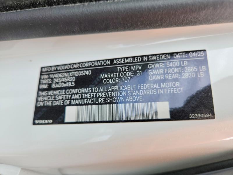 2026 Volvo V90 Cross Country მანქანა იყიდება აუქციონზე, vin: YV4062NLXT1205740, აუქციონის ნომერი: 52177636