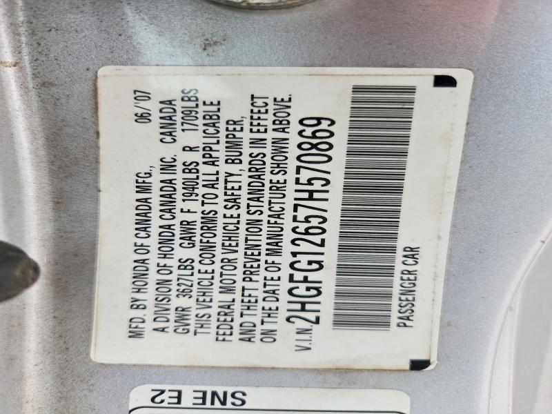 48485566 :رقم المزاد ، 2HGFG12657H570869 vin ، 2007 Honda Civic مزاد بيع