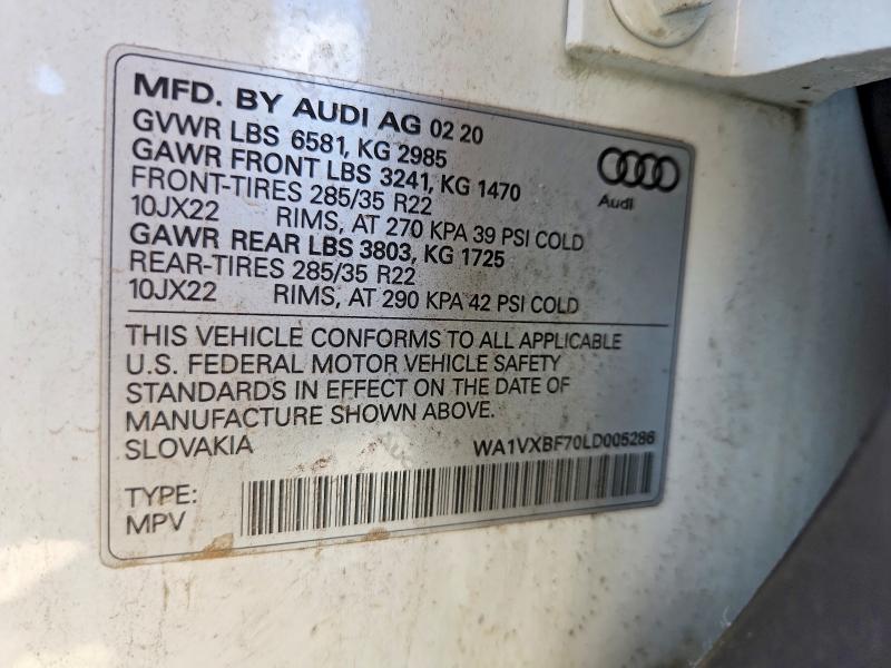 2020 Audi Q7 მანქანა იყიდება აუქციონზე, vin: WA1VXBF70LD005286, აუქციონის ნომერი: 50353326