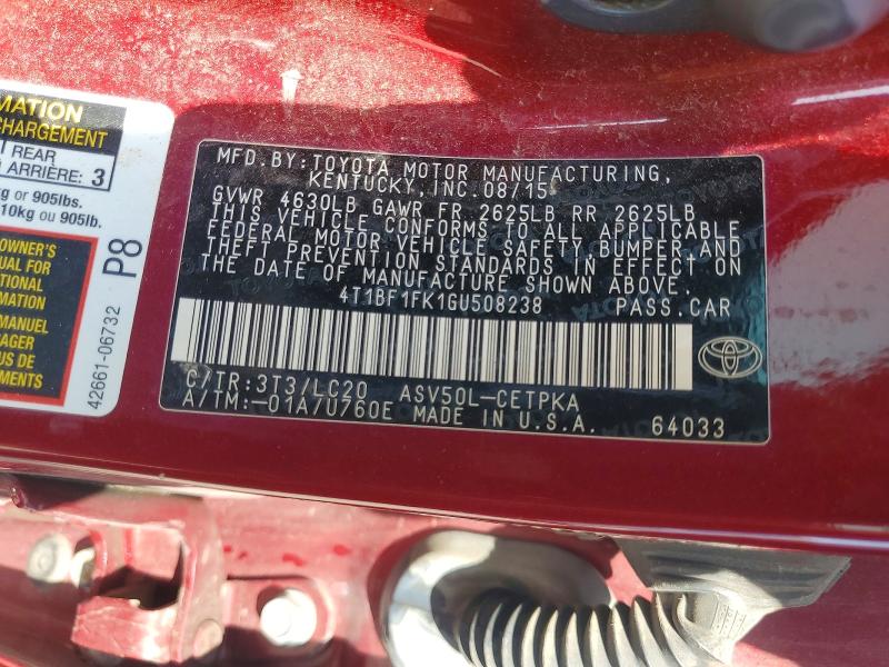 49644336 :رقم المزاد ، 4T1BF1FK1GU508238 vin ، 2016 Toyota Camry مزاد بيع