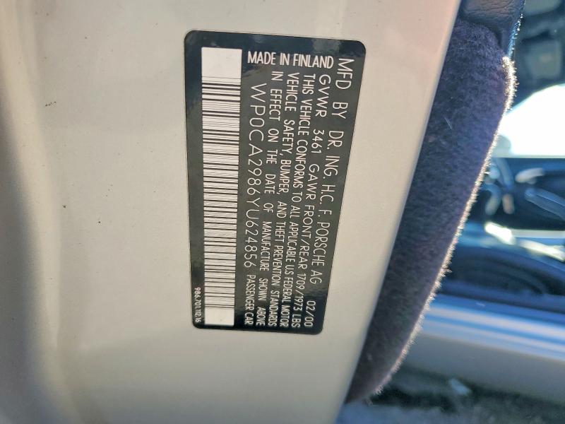 50088226 :رقم المزاد ، WP0CA2986YU624856 vin ، 2000 Porsche Boxster مزاد بيع