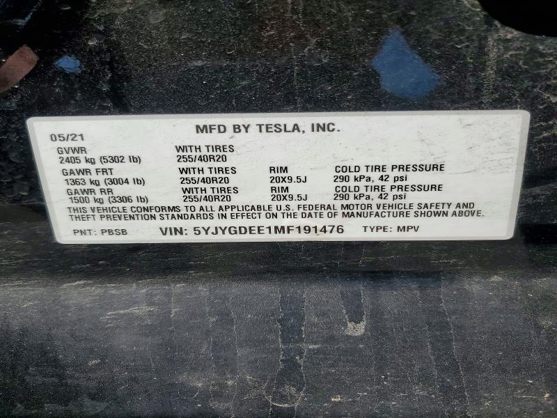 48905486 :رقم المزاد ، 5YJYGDEE1MF191476 vin ، 2021 Tesla Model Y مزاد بيع