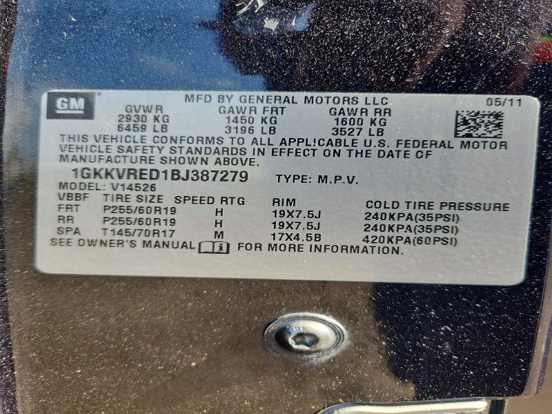 Aukcja sprzedaży 2011 Gmc Acadia, vin: 1GKKVRED1BJ387279, numer aukcji: 50305886