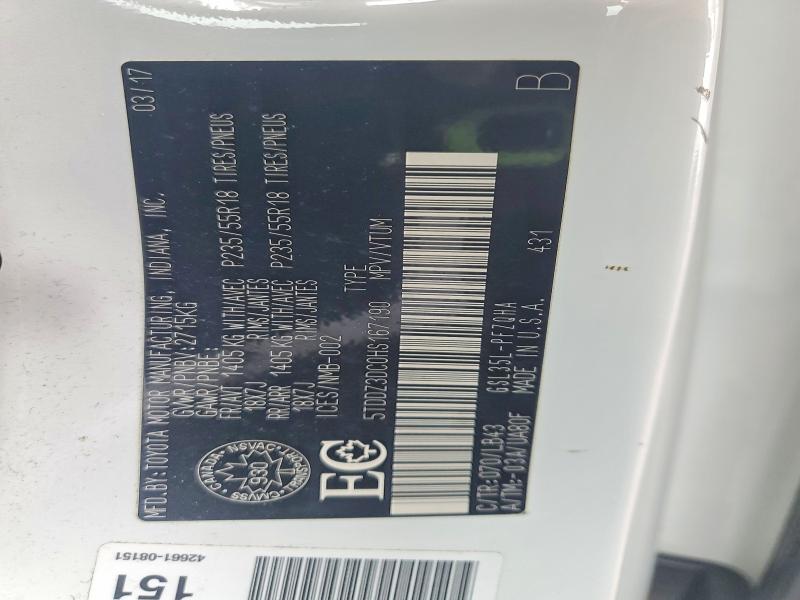 49647946 :رقم المزاد ، 5TDDZ3DC0HS167190 vin ، 2017 Toyota Sienna مزاد بيع
