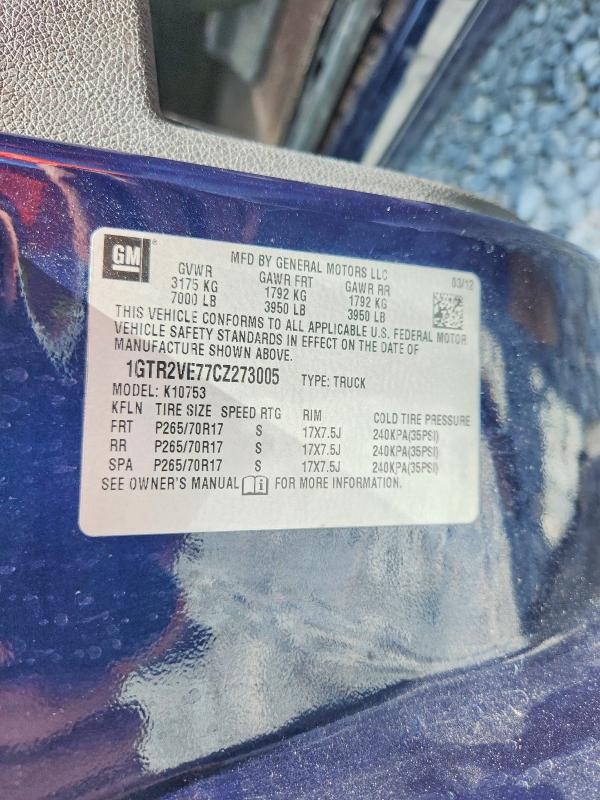 49386326 :رقم المزاد ، 1GTR2VE77CZ273005 vin ، 2012 Gmc Sierra مزاد بيع