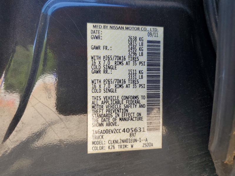 Aukcja sprzedaży 2012 Nissan Frontier, vin: 1N6AD0EV2CC405631, numer aukcji: 50058176