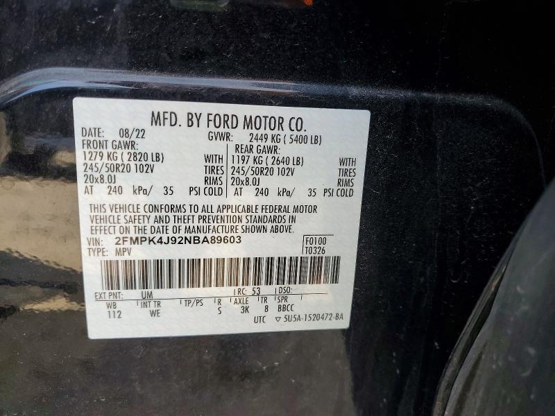 Aukcja sprzedaży 2022 Ford Edge, vin: 2FMPK4J92NBA89603, numer aukcji: 49180446