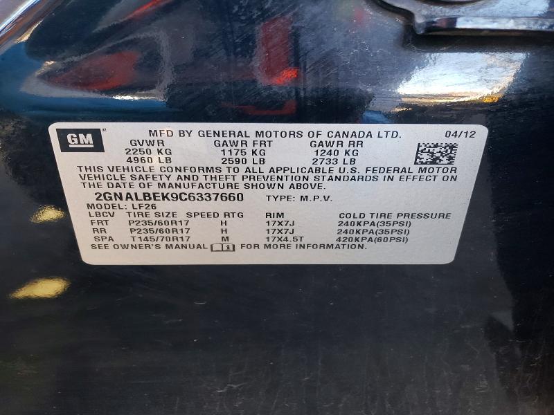 Aukcja sprzedaży 2012 Chevrolet Equinox, vin: 2GNALBEK9C6337660, numer aukcji: 51485966