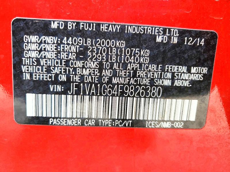 Продажа на аукционе авто 2015 Subaru Wrx, vin: JF1VA1G64F9826380, номер лота: 49094826