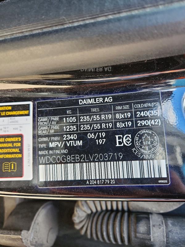 2020 Mercedes-benz Glc მანქანა იყიდება აუქციონზე, vin: WDC0G8EB2LV203719, აუქციონის ნომერი: 50131476
