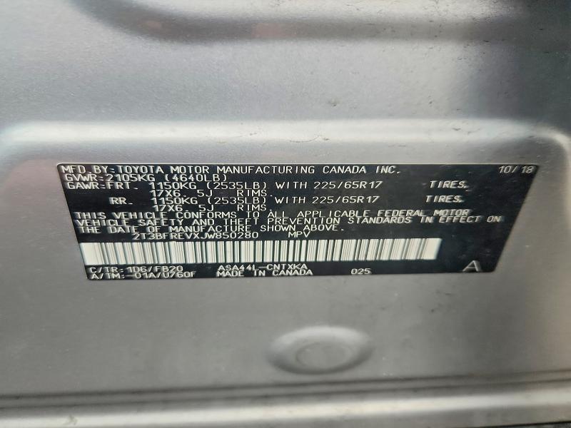 2018 Toyota Rav4 მანქანა იყიდება აუქციონზე, vin: 2T3BFREVXJW850280, აუქციონის ნომერი: 49933496