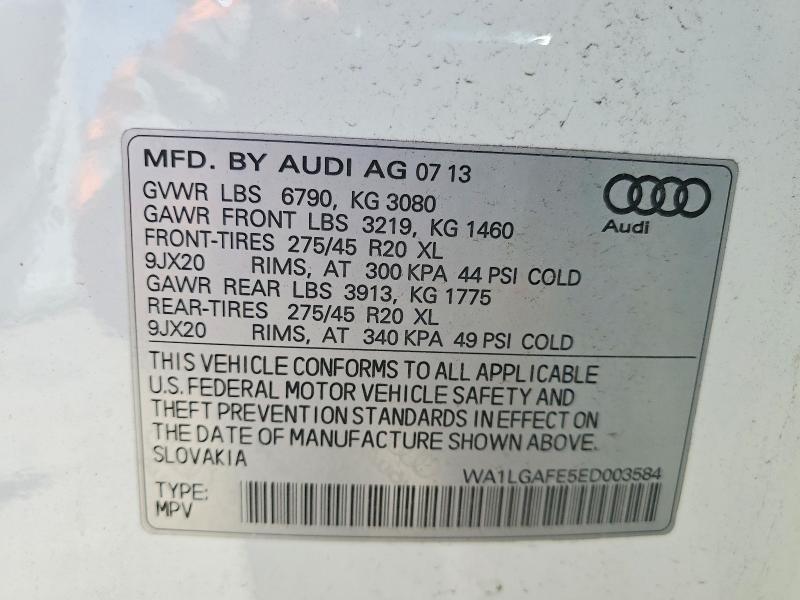 2014 Audi Q7 მანქანა იყიდება აუქციონზე, vin: WA1LGAFE5ED003584, აუქციონის ნომერი: 51042776