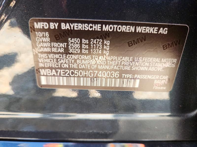2017 Bmw 740 მანქანა იყიდება აუქციონზე, vin: WBA7E2C50HG740036, აუქციონის ნომერი: 50765936