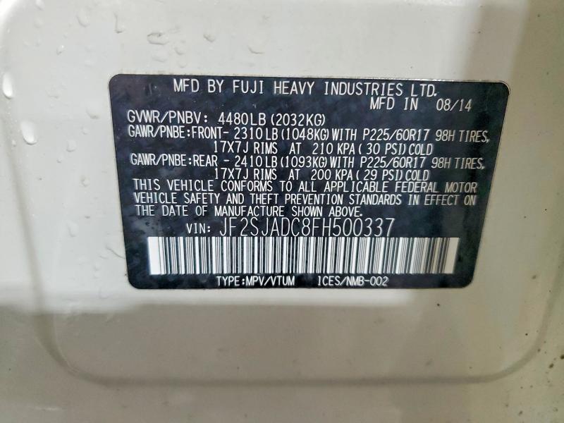 2015 Subaru Forester მანქანა იყიდება აუქციონზე, vin: JF2SJADC8FH500337, აუქციონის ნომერი: 50092636
