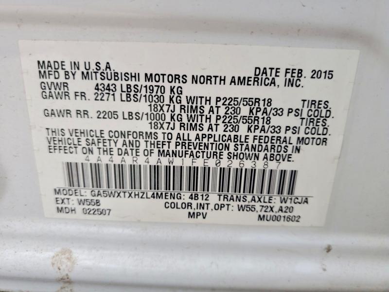 Aukcja sprzedaży 2015 Mitsubishi Outlander Max, vin: 4A4AR4AW1FE026387, numer aukcji: 48982456