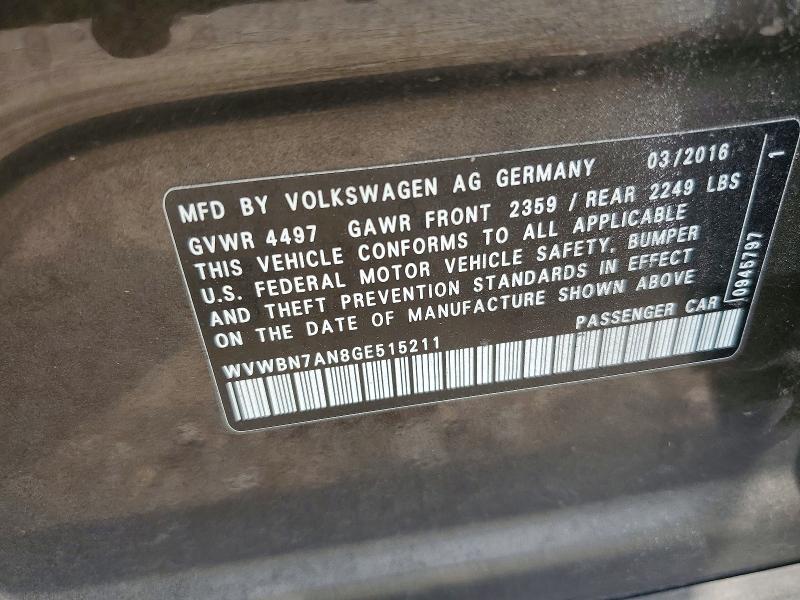 51528206 :رقم المزاد ، WVWBN7AN8GE515211 vin ، 2016 Volkswagen Cc مزاد بيع