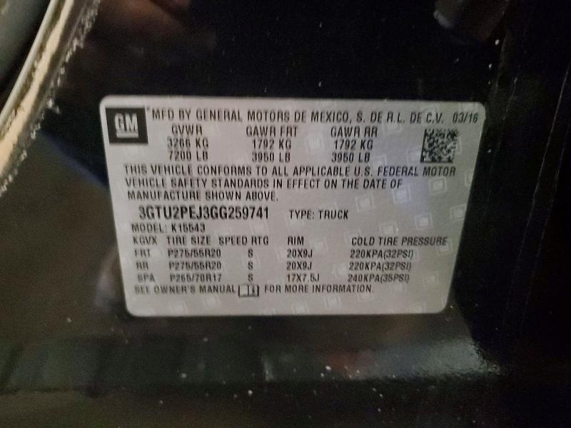 Aukcja sprzedaży 2016 Gmc Sierra1500, vin: 3GTU2PEJ3GG259741, numer aukcji: 51197026
