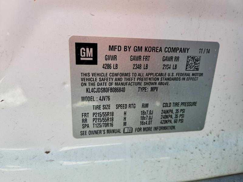Продаж на аукціоні авто 2015 Buick Encore, vin: KL4CJDSB0FB086840, номер лоту: 50100546