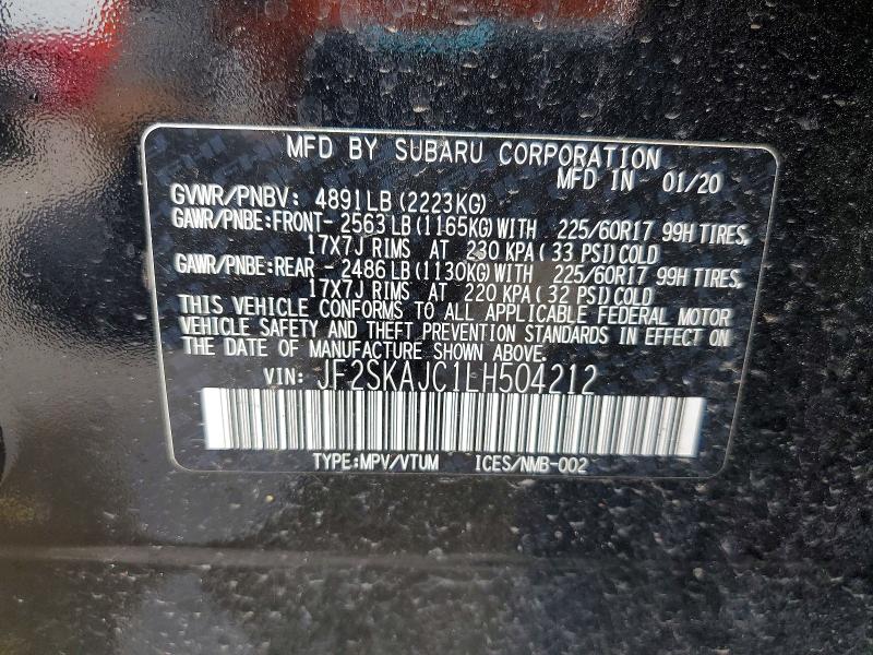 51631496 :رقم المزاد ، JF2SKAJC1LH504212 vin ، 2020 Subaru Forester مزاد بيع