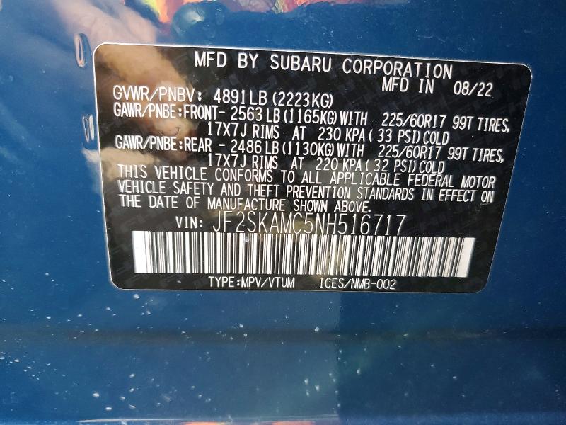 Продажа на аукционе авто 2022 Subaru Forester, vin: JF2SKAMC5NH516717, номер лота: 48659236