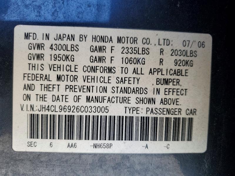Продажа на аукционе авто 2006 Acura Tsx, vin: JH4CL96926C033005, номер лота: 49761016