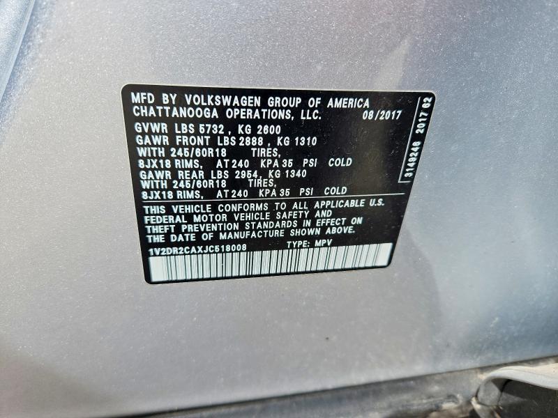 Продажа на аукционе авто 2018 Volkswagen Atlas, vin: 1V2DR2CAXJC518008, номер лота: 49251126