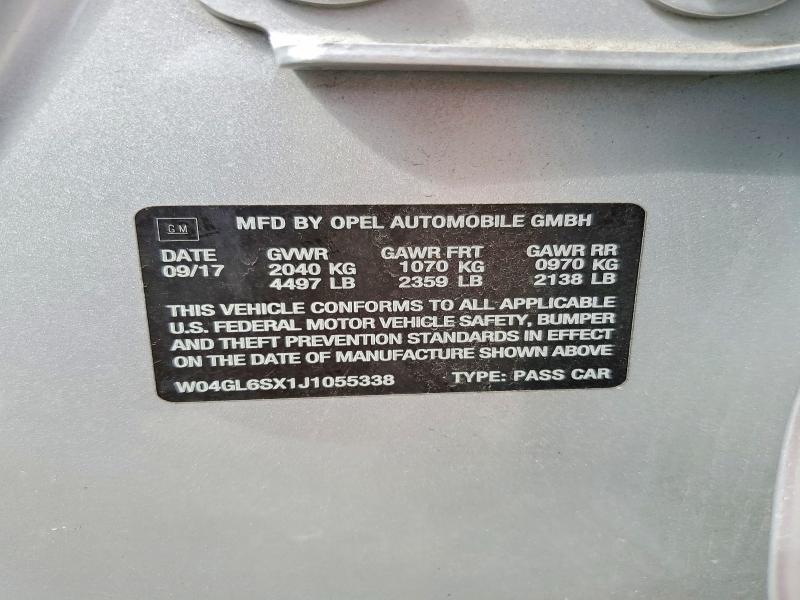 50053706 :رقم المزاد ، W04GL6SX1J1055338 vin ، 2018 Buick Regal مزاد بيع
