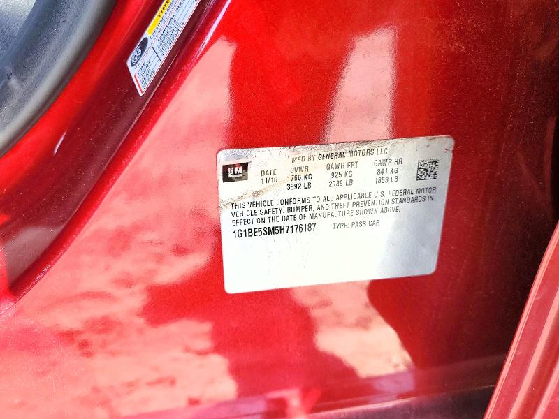 47063816 :رقم المزاد ، 1G1BE5SM5H7176187 vin ، 2017 Chevrolet Cruze مزاد بيع