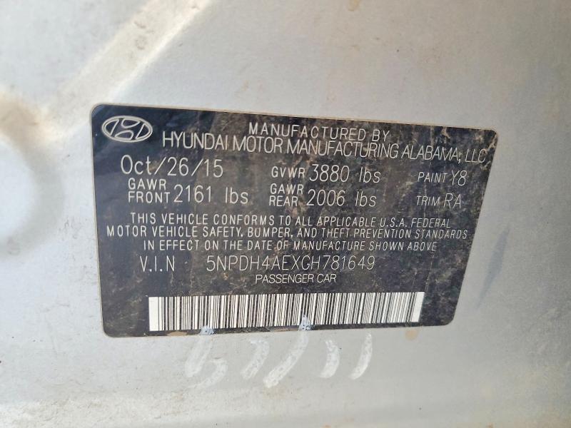 Aukcja sprzedaży 2016 Hyundai Elantra, vin: 5NPDH4AEXGH781649, numer aukcji: 51181766