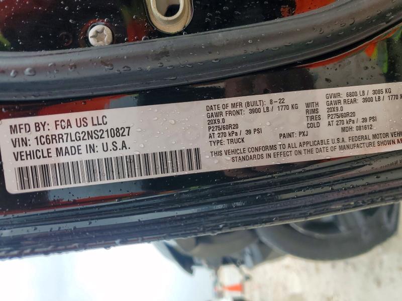 2022 Ram 1500 მანქანა იყიდება აუქციონზე, vin: 1C6RR7LG2NS210827, აუქციონის ნომერი: 50450936