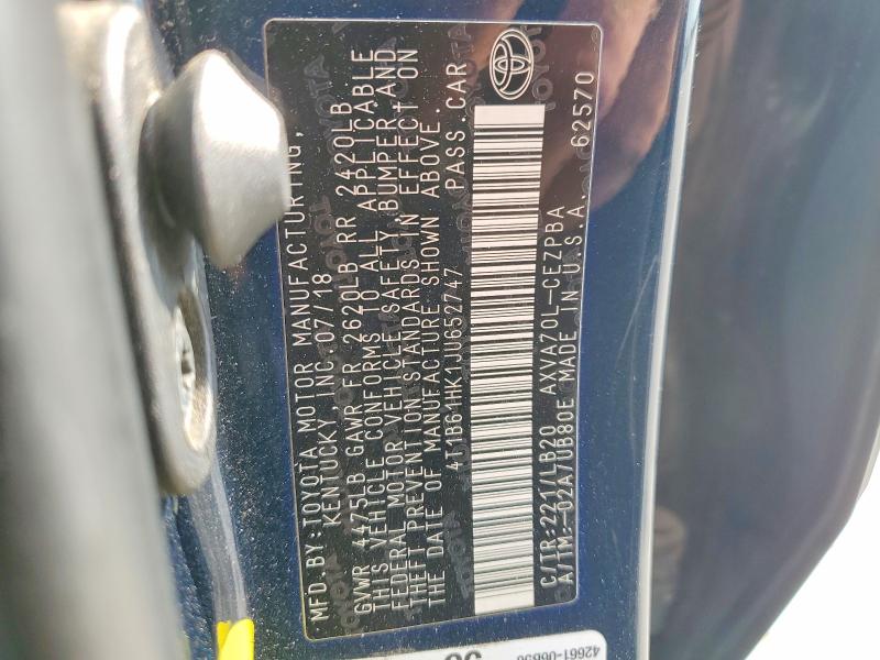 50712726 :رقم المزاد ، 4T1B61HK1JU652747 vin ، 2018 Toyota Camry مزاد بيع