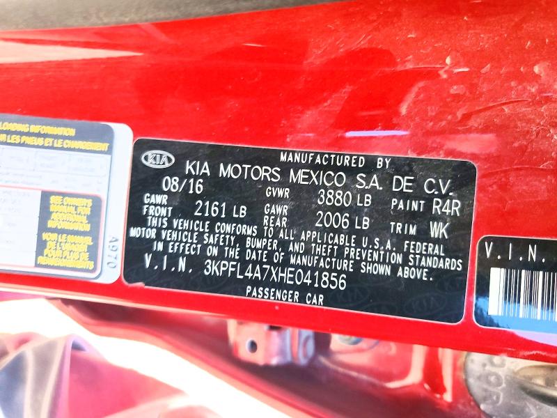 2017 Kia Forte მანქანა იყიდება აუქციონზე, vin: 3KPFL4A7XHE041856, აუქციონის ნომერი: 51005246